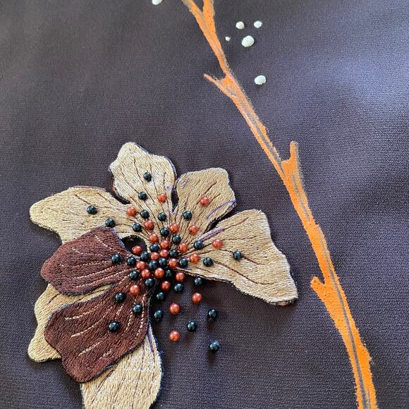 Women's Short Sleeve Custom One-of-a-Kind Hand Beaded Maxi Dress Brown 12-14 - Picture 5 of 8